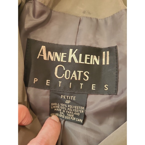 Anne Klein II Women SZ 4P Dbl Breasted Trench Coat moss‎ greenminalmalist career - Picture 5 of 12